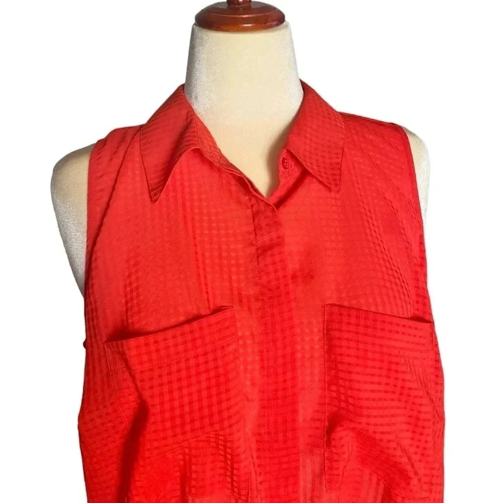 NY COLLECTIONS | Women’s Orange Sleeveless Button Down Sheer Blouse Size 1X - Picture 8 of 11
